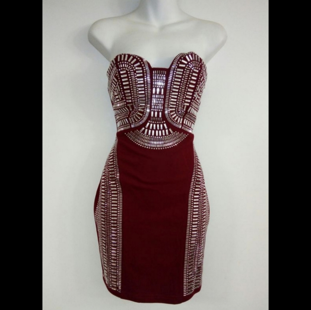 MIRROR BEADED TRIBAL BODYCON DRESS